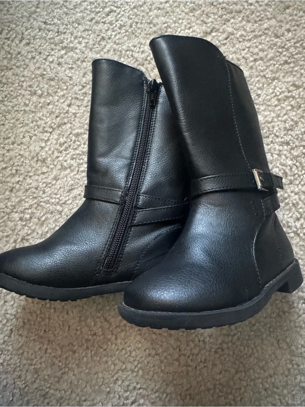 The Children's Place Black Mid-Calf Zip Boot with Buckle Accent